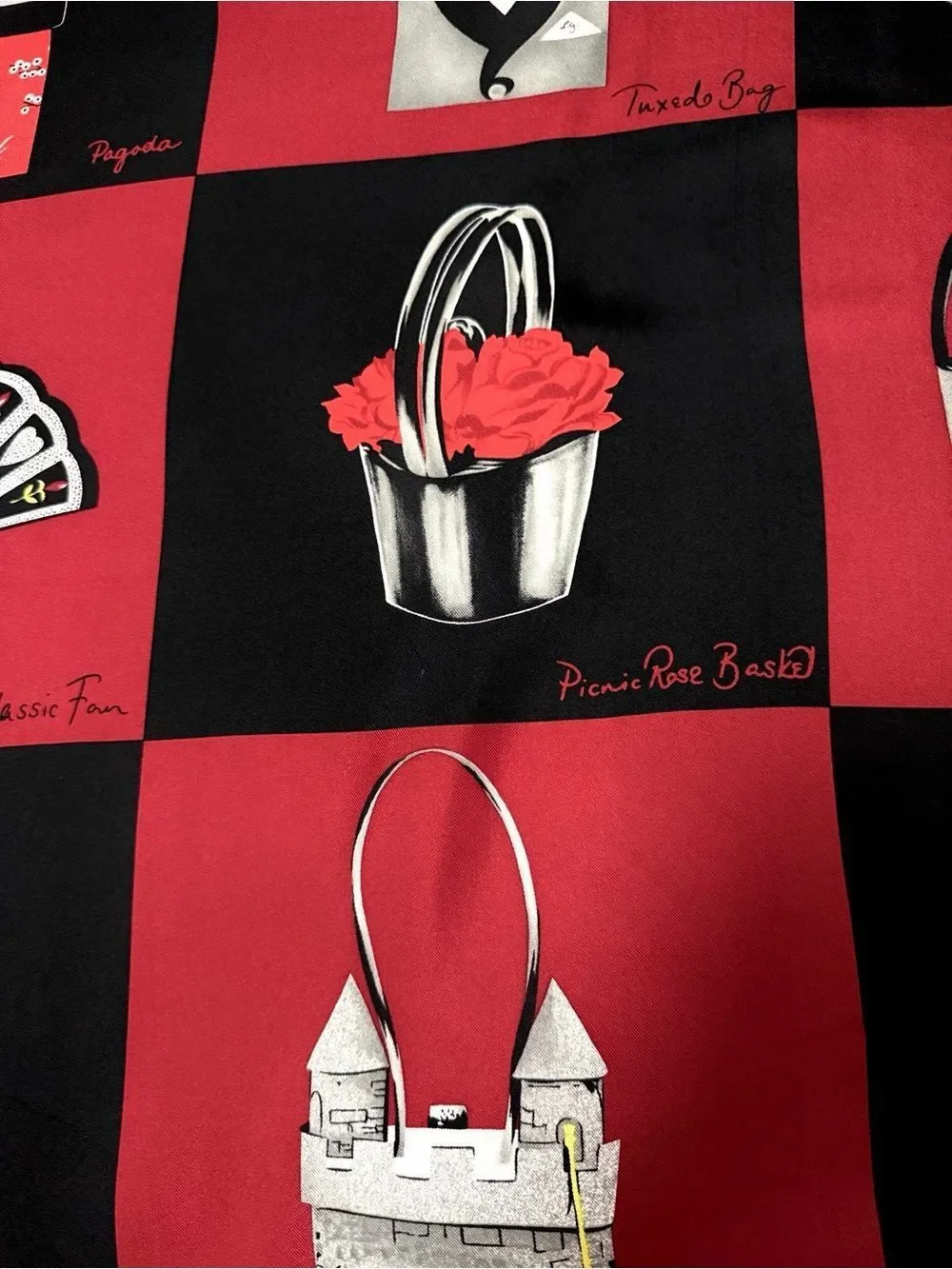 Lulu Guinness Silk Scarf Red Black Novelty Handbag Print Collectibles Theme